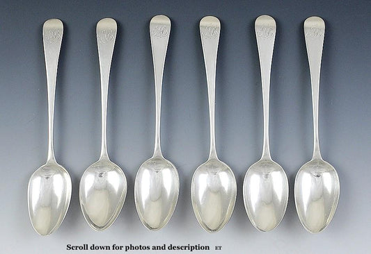 Great Quality Set 6 Georgian English Sterling Silver Tea Spoons 1806