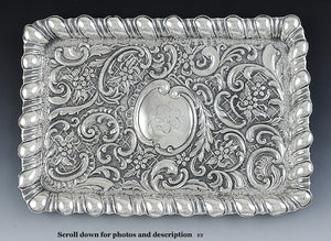 Antique 1901 English Sterling Silver Floral Repousse Dresser Tray/Dish 11/34"x8"