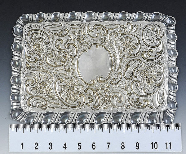 Antique 1901 English Sterling Silver Floral Repousse Dresser Tray/Dish 11/34"x8"