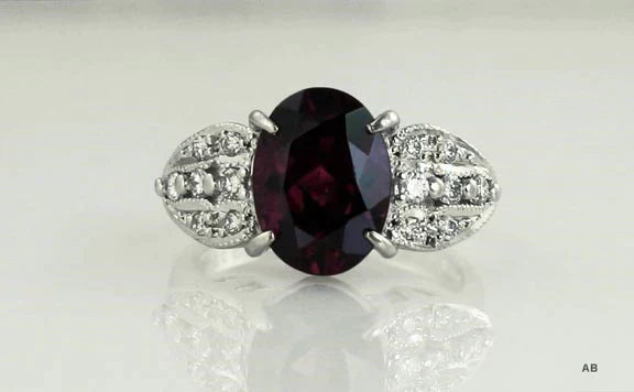 Lovely Platinum Rhodolite Garnet Brilliant Diamond Ring