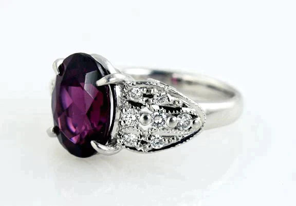 Lovely Platinum Rhodolite Garnet Brilliant Diamond Ring