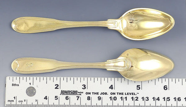 12 Antique 1850s German Gilt 812 Silver Fiddle Thread Tea Coffee Spoons