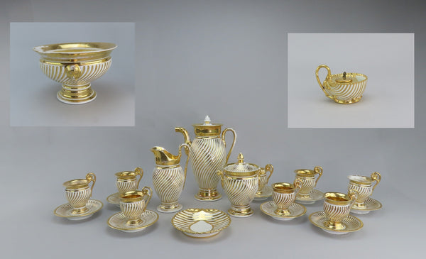 Excellent c1820s 22pc French Gilt Swirl Tea Set Cups Saucers More