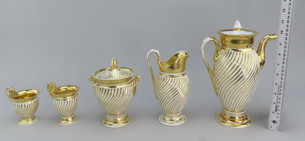 Excellent c1820s 22pc French Gilt Swirl Tea Set Cups Saucers More