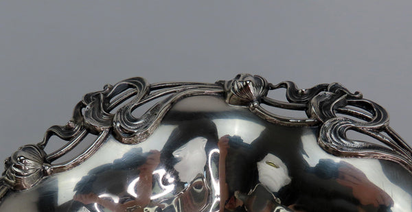 Gorgeous c 1895 Art Nouveau Floral Rim Sterling Silver Lobbed Dish 9 3/4 in