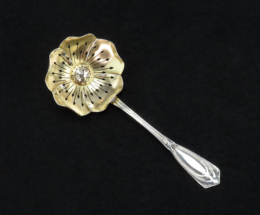 Charming c1900 German 800 Silver Art Nouveau Flower Tea Strainer Ladle Horovitz