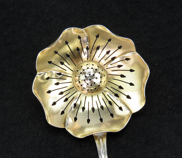 Charming c1900 German 800 Silver Art Nouveau Flower Tea Strainer Ladle Horovitz