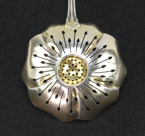 Charming c1900 German 800 Silver Art Nouveau Flower Tea Strainer Ladle Horovitz