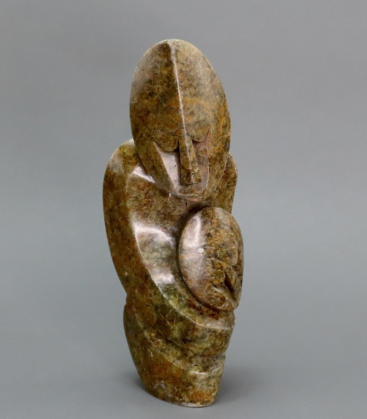 Sweet Zimbabwean Stone Carved Mother and Child Embrace 11 inches