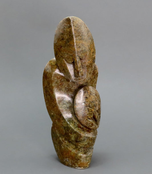 Sweet Zimbabwean Stone Carved Mother and Child Embrace 11 inches