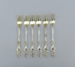 6 Pristine c1902 Whiting Sterling Silver Lily Oyster Cocktail Seafood Forks