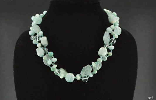 Handmade Quartz Beaded Necklace Seafoam Jade Tone Crystal Semi-Precious Stone