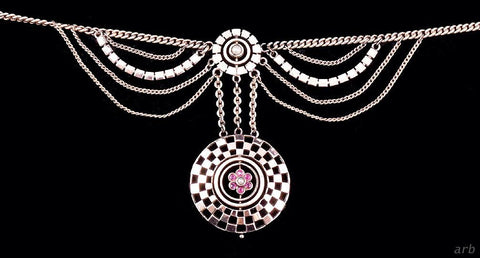Queenly Old 10k Rose Gold Necklace w/ 6 Red Rubies and Real Seed Pearl Pendant
