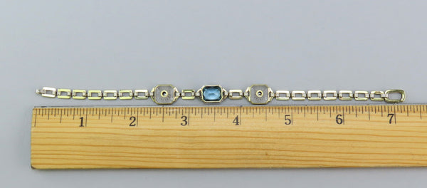 Dazzling 14k Yellow Gold Platinum Aquamarine Diamond Art Deco Bracelet