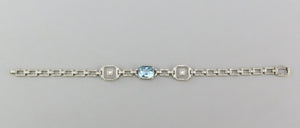 Dazzling 14k Yellow Gold Platinum Aquamarine Diamond Art Deco Bracelet