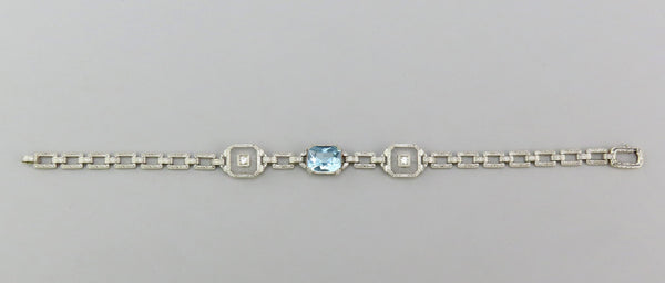 Dazzling 14k Yellow Gold Platinum Aquamarine Diamond Art Deco Bracelet