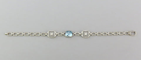 Dazzling 14k Yellow Gold Platinum Aquamarine Diamond Art Deco Bracelet