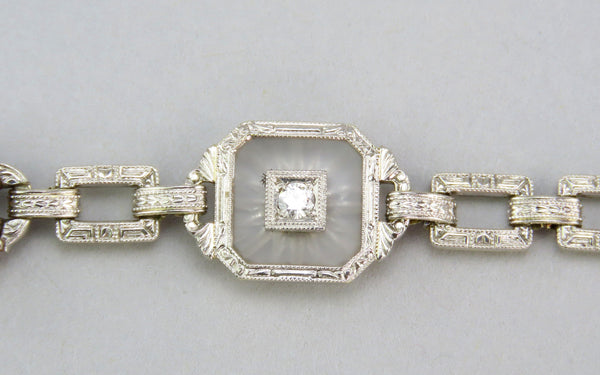 Dazzling 14k Yellow Gold Platinum Aquamarine Diamond Art Deco Bracelet