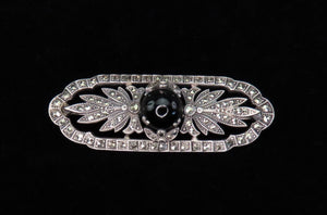 Classy VTG c1920s Art Deco Sterling Silver Marcasite Black Onyx Bar Pin Brooch