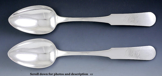 Pair Early 19th Century Philadelphia Coin Silver Serving Spoons