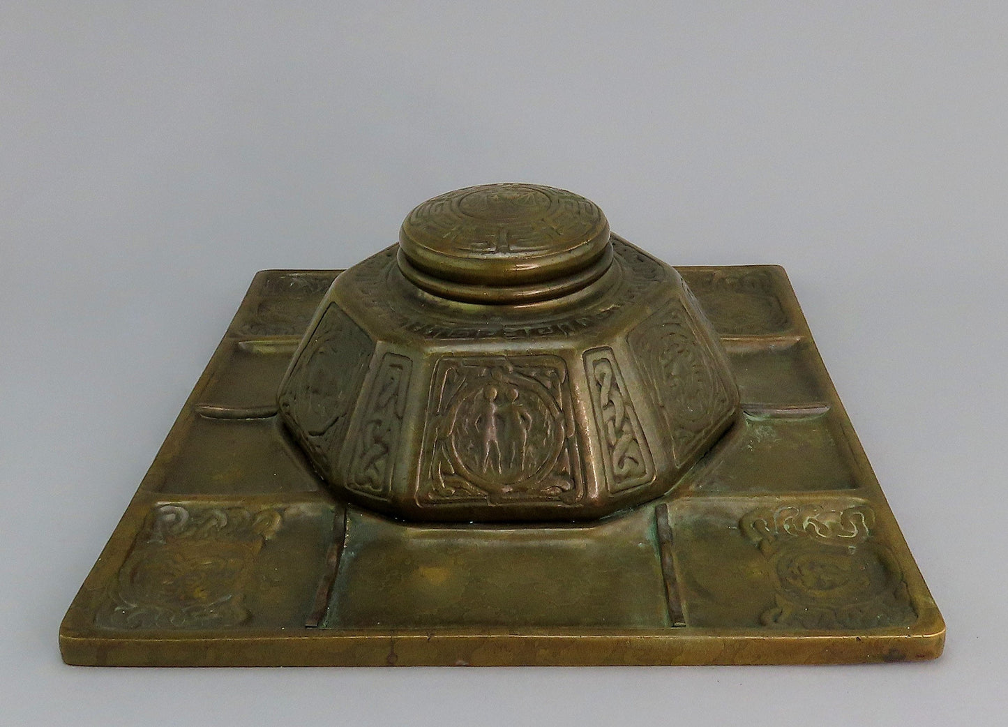 Fabulous Tiffany Studios Largest Zodiac 1073 Inkwell Desk Tray 10 3/4" x 9 3/4"