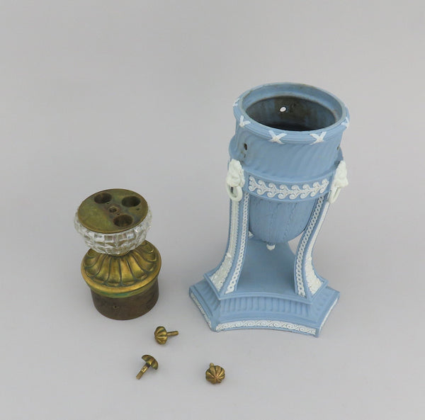 Rare 18th C. Wedgwood Blue Jasperware Neoclassical Urn Girandole Vase
