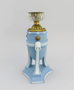 Rare 18th C. Wedgwood Blue Jasperware Neoclassical Urn Girandole Vase