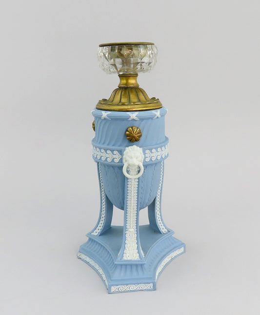 Rare 18th C. Wedgwood Blue Jasperware Neoclassical Urn Girandole Vase