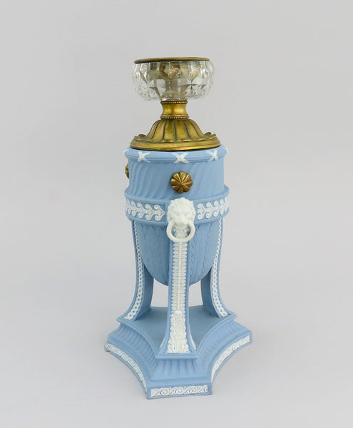 Rare 18th C. Wedgwood Blue Jasperware Neoclassical Urn Girandole Vase