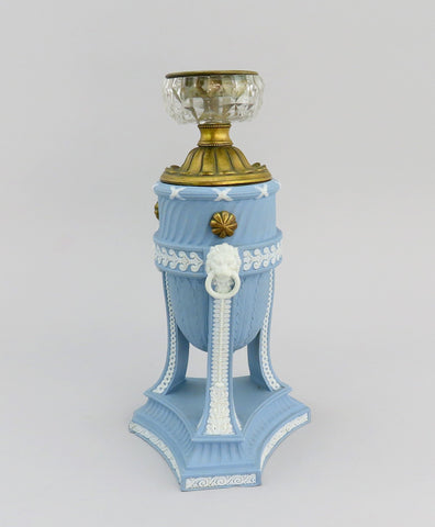 Rare 18th C. Wedgwood Blue Jasperware Neoclassical Urn Girandole Vase