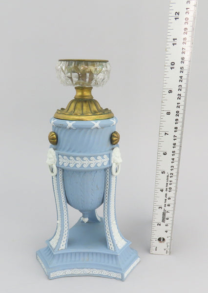 Rare 18th C. Wedgwood Blue Jasperware Neoclassical Urn Girandole Vase