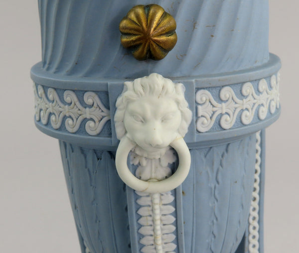 Rare 18th C. Wedgwood Blue Jasperware Neoclassical Urn Girandole Vase