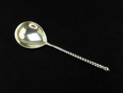 Exceptional 1878 Russian 875 Silver Hand Engraved Twist Handle Caviar Spoon