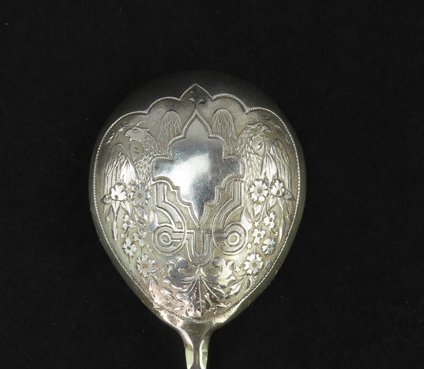 Exceptional 1878 Russian 875 Silver Hand Engraved Twist Handle Caviar Spoon