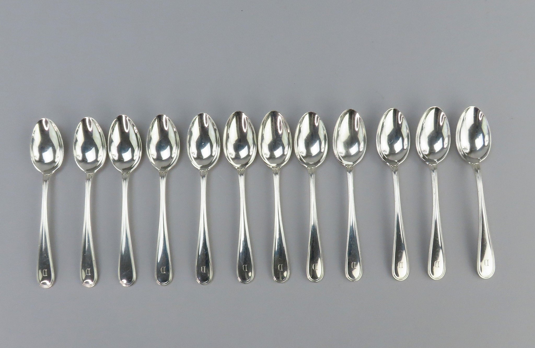 Great Set 12 J. E. Caldwell Antique Sterling Silver Demitasse Spoons D Mono