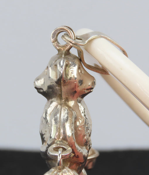 Charming 1985 English Sterling Silver MOP Teddy Bear Baby Rattle Teething Ring