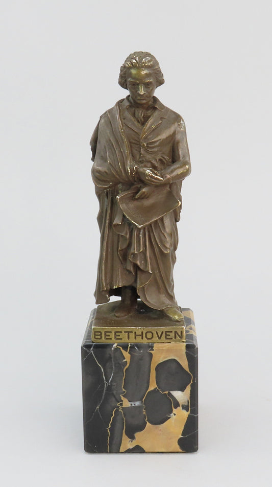 c1890 Small Beethoven Bronze Statue Marble Base Signed Corsini 8 1/2" Tall