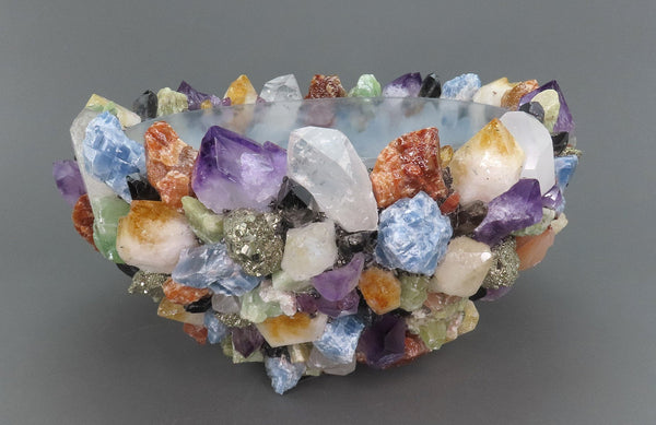 Kathryn McCoy Colorful Multi-Stone Extra-Large Glass Bowl Real Crystal NO BREAKS