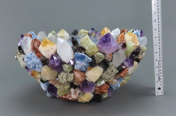 Kathryn McCoy Colorful Multi-Stone Extra-Large Glass Bowl Real Crystal NO BREAKS