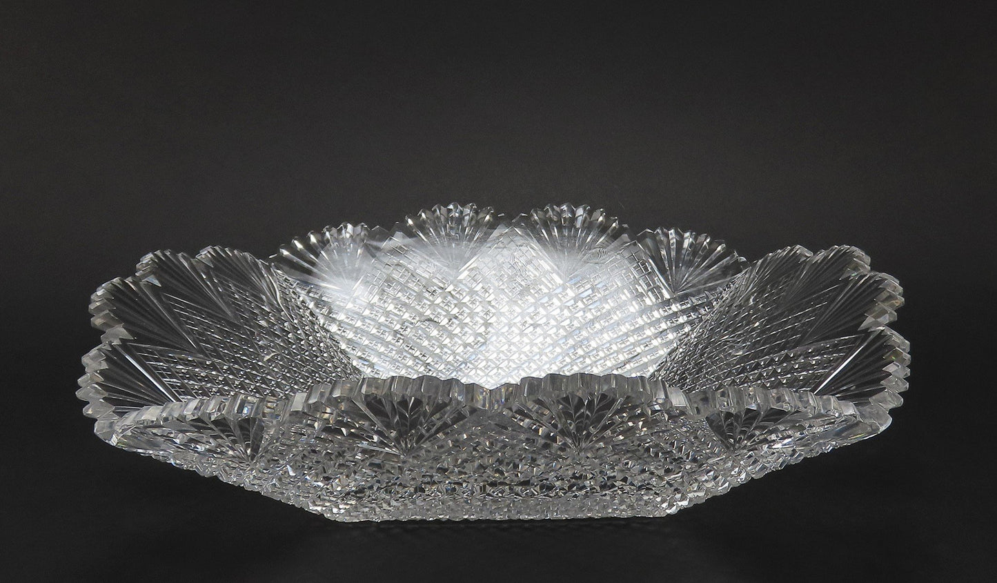 Dazzling American Brilliant Period Cut Glass Square Fan Diamond Bowl Dish