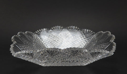 Dazzling American Brilliant Period Cut Glass Square Fan Diamond Bowl Dish