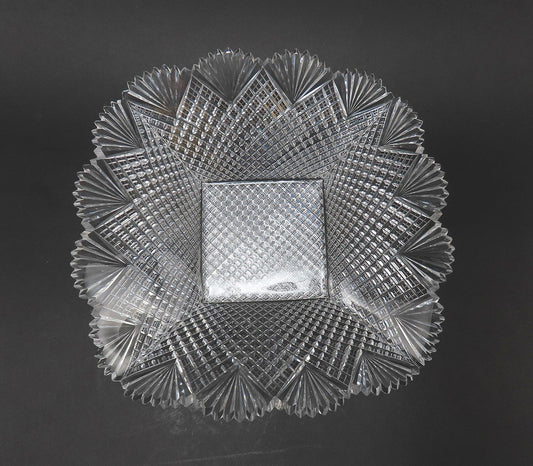 Dazzling American Brilliant Period Cut Glass Square Fan Diamond Bowl Dish