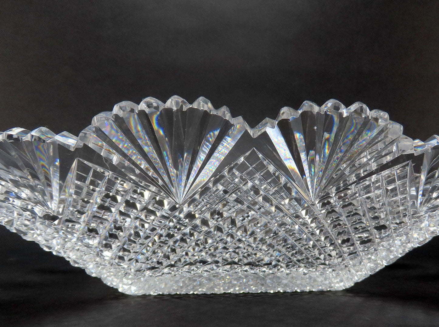Dazzling American Brilliant Period Cut Glass Square Fan Diamond Bowl Dish