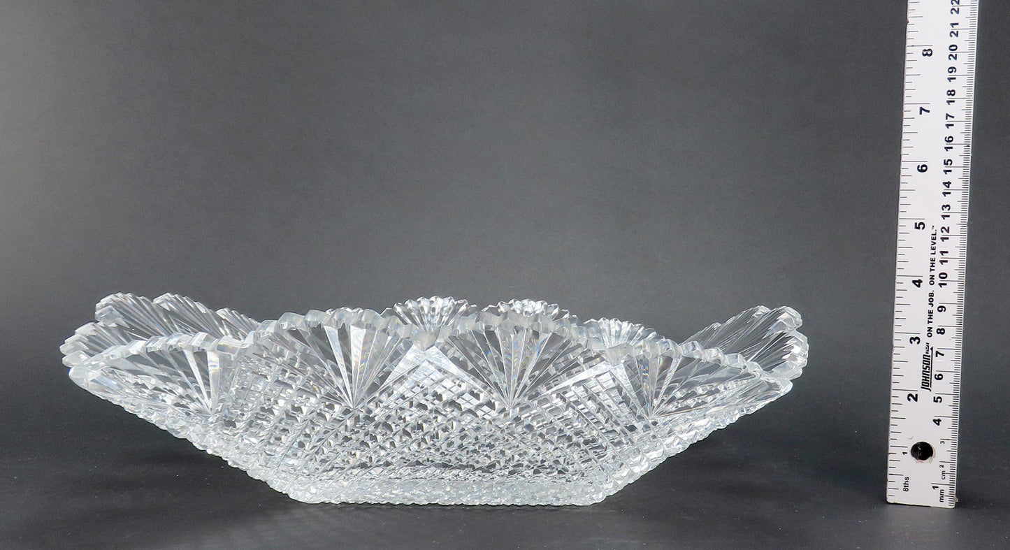 Dazzling American Brilliant Period Cut Glass Square Fan Diamond Bowl Dish
