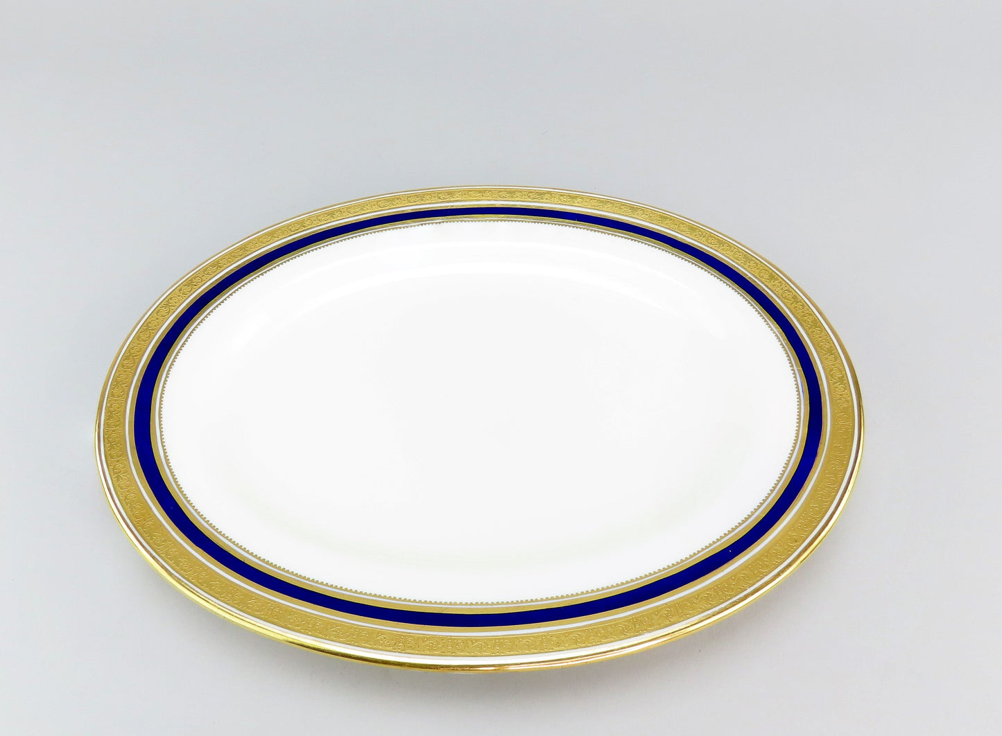 Fine Cauldon English Porcelain Cobalt and Gold Border Medium Platter Tray