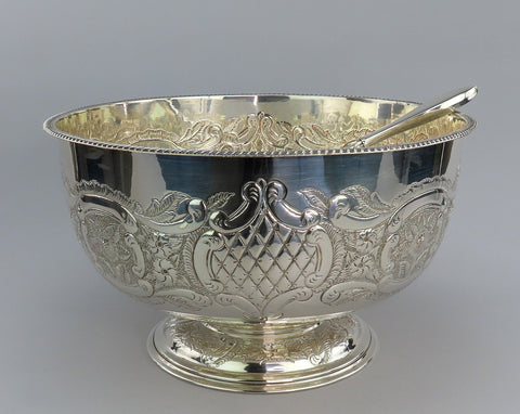 Fabulous Huge English Silverplate Punch Bowl w/ Ladle No Monos 15 1/2" Diameter