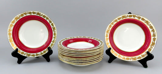 12 Wedgwood Whitehall W3994 Powder Ruby Bone China Rim Soup Bowls 8"