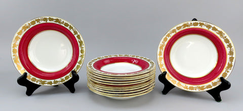 12 Wedgwood Whitehall W3994 Powder Ruby Bone China Rim Soup Bowls 8"