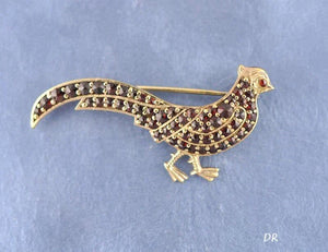 900 Purity Silver Gilt Natural Garnet Quail Pheasant Brooch Pin