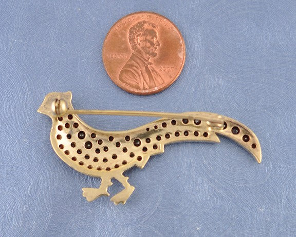 900 Purity Silver Gilt Natural Garnet Quail Pheasant Brooch Pin